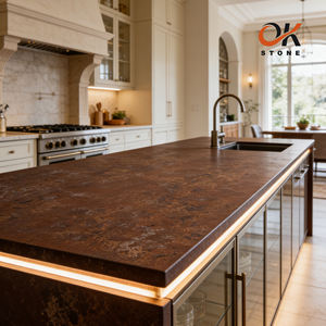 หินควอตซ์ทนความร้อนขนาด 3200 มม.*1600 มม. หินควอตซ์เทียมสีน้ำตาลแดงประกาย - Product Image 5