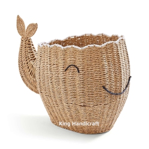 Cesta organizadora de mimbre con diseño de ballena, ideal para habitación de bebés y niños, cesta de animales hecha a mano. - Product Image 3