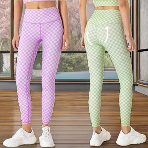 Prix attractif Nouveau Pantalon de yoga moulant à motif damier, effet ventre plat, taille haute élastique, respirant et séchage rapide - Product Image 2