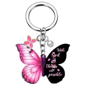 Regalos Inspiradores de Fe, Amuletos Cristianos Religiosos con Versículos Bíblicos, Llaveros de Acrílico con Forma de Mariposa - Product Image 2