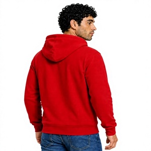 Sweat-shirt à capuche zippé rouge pour homme, coupe classique, couleur unie, décontracté, pour l'automne, 100% coton tissé, écologique, respirant - Product Image 2
