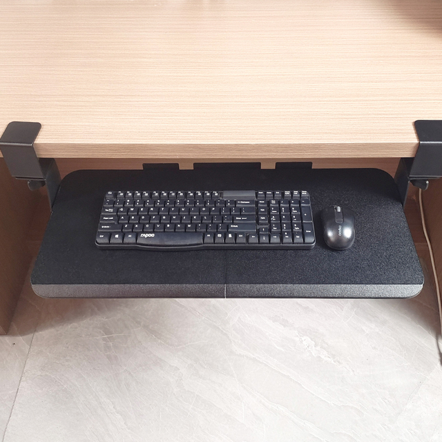 Ergonomic Design Modern Metal Clip-On Desk Sliding Dual Panel Spliced Computer Keyboard Tray-Office Furniture for Workshop Use