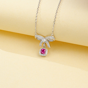 Hot Sale Wholesale S925 Sterling Silver Lab Grown <b>Ruby</b> <b>Necklace</b> Gem Pendant <b>Necklace</b> Women Fine Jewelry BulkSupply Low MOQ Q - Product Image 2