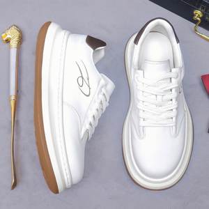 Baskets blanches pour hommes, style rétro, en cuir véritable, chaussures décontractées, semelle épaisse, confortables, chaussures de course pour hommes - Product Image 4