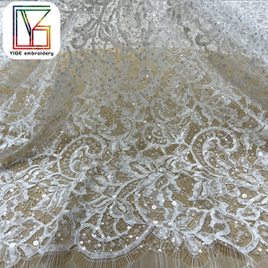 Trắng Đính Cườm Chantilly Pháp Ren Vải Thanh Lịch Lông Mi Ren Cô Dâu Với Sequins Vải Tuyn Thêu Ren Vải Cho Đám Cưới - Product Image 4