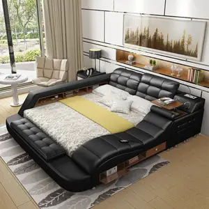 CBMmart Furnitur Kamar Tidur Modern Tempat Tidur Kulit dengan Speaker Pengisi Daya USB Set Tempat Tidur Sofa Pijat