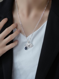 Oro/argento occhi <span class=keywords><strong>lacrime</strong></span> blu collana di diamanti di cristallo elegante gioielli da donna regalo per festa di nozze san valentino - Product Image 3