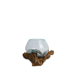 Mesa de Salón Tradicional Hecha a Mano de Madera de Gamal y Vidrio de 12 CM con Tazón Ovalado de Vidrio y Combinación de Madera de Gamal - Product Image 2