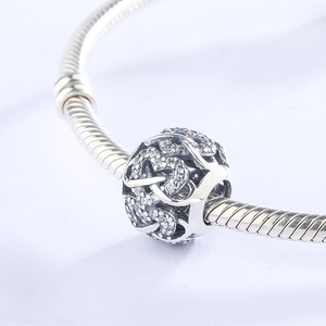 <span class=keywords><strong>Amor</strong></span> corazón Cruz de bola de plata colgante pulsera encanto completo CZ cuentas de circón - Product Image 1