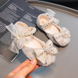 Chaussures de danse pour enfants, chaussures de princesse antidérapantes à semelle souple pour filles, chaussures de princesse avec nœud perlé pour enfants - Product Image 5