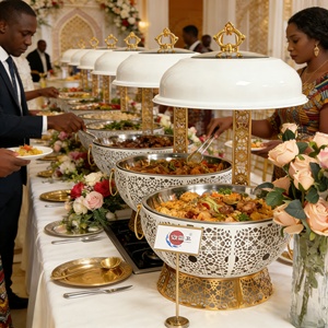 Ensemble de réchauds blancs pour restaurant en acier inoxydable, chauffe-plats de luxe pour buffet, plats de service pour traiteur et fournitures hôtelières - Product Image 2