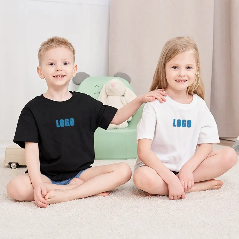 Produk anak-anak harga pabrik Cina kaus putih anak-anak cetakan Logo kustom baju anak bayi perempuan laki-laki Musim Panas 2024