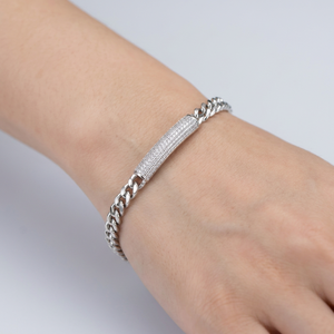 สร้อยข้อมือเงินแท้ 925 แบบ Cuban Link ประดับเพชร CZ ทรงแท่ง สร้อยข้อมือแบบ Unisex ขายส่งเครื่องประดับคุณภาพ - Product Image 6