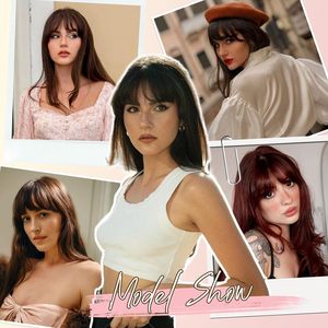 Frangia Sintetica con Clip Marrone Medio, Frangia Finta con Tempie, Posticci per Donne, Estensioni di Capelli Naturali e Curvi - Product Image 4
