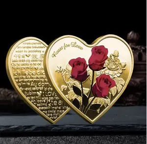 Rosen-Gedenkmünzen Silber-Mehrsprach-Herz-Form Glücksmünze