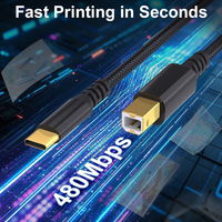 Câble d'imprimante USB-C vers USB-B 2.0, connecteur plaqué or, 480 Mbps, tressé en nylon, plusieurs longueurs, pour scanner de bureau