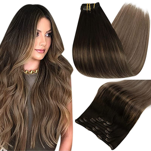 Extensiones de <span class=keywords><strong>Cabello</strong></span> Humano con Clip, Color Chocolate Marrón <span class=keywords><strong>Balayage</strong></span>, Invisibles, Onduladas, Largas, para Mujer, Cobertura Completa - Product Image 4
