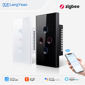 Interruptor Táctil <span class=keywords><strong>de</strong></span> Pared <span class=keywords><strong>de</strong></span> Vidrio Cóncavo 2.5D Inteligente LangYeao para Tuya ZigBee, 1/2/3/4 Botones, Compatible con Google Alexa y Smart Life, Requiere Cable Neutro - Product Image 1