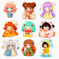 Autocollants Anime Personnalisés en Vinyle, Stickers Chibi Kawaii Fille, Décalcomanies Découpées, Figurines Manga Mignonnes, Étanche pour Ordinateur Portable et Bouteille d'Eau