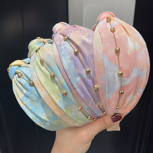 القلب سلسلة مزدوجة عقدة رباط شعر التعادل نسيج مصبوغ إكسسوارات الشعر واسعة حافة عبر عقال - Product Image 1
