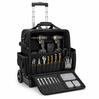 Sac à outils roulant portable avec poignée télescopique, sac à outils à roulettes robuste, noir, multi-poches, rangement mobile professionnel