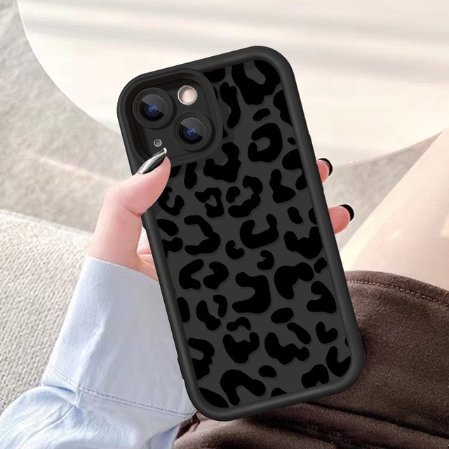 Big Black Leopard Print Shockproof TPU Mobile Phone Cover Case for iPhone 7 8 X XR XS 11 12 13 14 15 16 Max Ladder Lens Ins