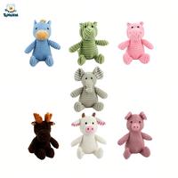 Jouet en peluche pour animaux de compagnie en velours côtelé rayé doux, personnalisé par le fabricant, avec couineur intégré, jouet à mâcher mignon pour animaux, lavable, pour chiots et chiens en pleine dentition