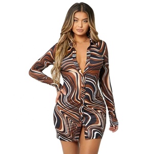 Wholesale Custom 2022 Long Sleeve Shirt Printed Button Tight Seductive Women's Dress <strong>XXXL</strong> Dresses - Product Image 6