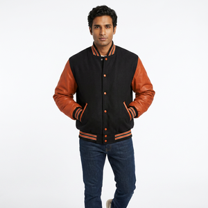 Custom Men's Canvas Varsity Jacket Stand Embroidered Logo Front Position Breathable <b>Covered</b> <b>Button</b> Closure Casual Winter Wear - Product Image 1