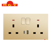 Enchufes de pared 13A para Reino Unido con indicador luminoso, puertos de carga dual USB-A y Tipo-C, para uso residencial y hotelero, enchufes múltiples eléctricos.