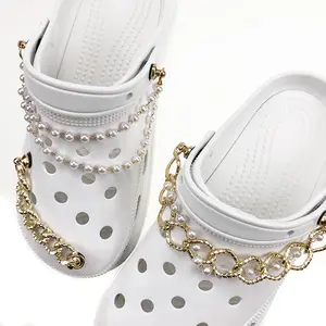 Tendance Sabots Chaussures Accessoires Chaîne Épaisse En Métal Strass Boucle Rivet Décoratif