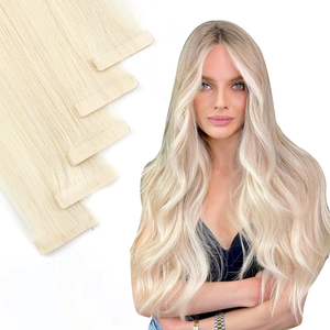 Extensions de cheveux de luxe à double trame, invisibles, à injection, en bandes adhésives, cheveux humains vierges bruts avec cuticules alignées, trame invisible, trame de peau sans couture en PU - Product Image 1