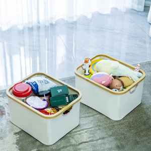 Clothing Organizer Storage <b>Box</b> Rectangle Foldable Off White Fabric Cotton Linen <b>Wardrobe</b> Use - Product Image 2