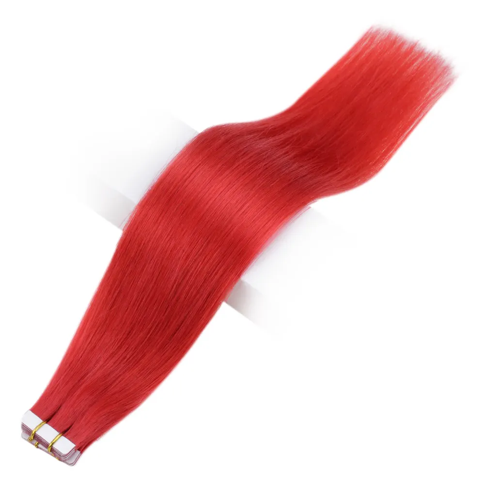 Full Shine Custom Colorful Red Color Hair Tape Double Sided Russian Remy Human Hair Tape Extensions