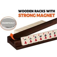 Ensemble de support et pousseur de Mahjong en noyer américain (4 pièces) pour Mahjong / Dominos Mexican Train - Élégante boîte de rangement en bois pour tuiles