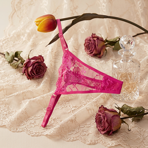 Culottes string en dentelle florale pour femmes, à bretelles réglables, taille basse, sous-vêtements en T-back, couleur unie, maille transparente, lingerie sexy pour femmes, OEM ODM - Product Image 1