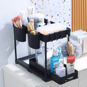 Rangement et organisation à 2 niveaux en métal pour la maison Tiroir sous l'évier Organisateur avec panier d'armoire coulissant - Product Image 3