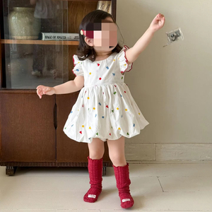 Vestido de princesa para niñas, falda <span class=keywords><strong>Pod</strong></span> de verano para niños, ropa de bebé con manga voladora, ropa para niños con lazo - Product Image 1