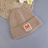 Autunno e inverno etichetta di cuoio cappelli di lana Logo personalizzato acrilico lavorato a maglia hatautunno orecchio caldo lettera laboratorio