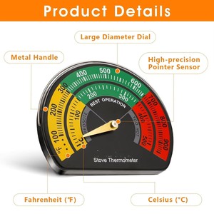 Thermomètre pour poêle à <span class=keywords><strong>bois</strong></span> avec grand cadran, thermomètre magnétique pour tuyau de poêle à <span class=keywords><strong>bois</strong></span>, gaz et granulés - Product Image 3