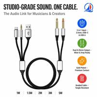 Câble audio 3-en-1 USB-C vers double jack 6,35 mm TRS, plaqué or, tressé, pour mixeur, clavier et amplificateur, vente en gros