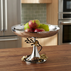 Cuenco Decorativo de Metal con Base, Bandeja de Servir Martillada, Pedestal Floral, Cuenco para Frutas para Decoración de Mesa de Bodas y Fiestas - Product Image 1