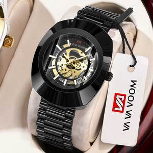 Fashion Mens Wristwatch Black Tone Oval <b>Case</b> Openwork Dial Arabic Numerals Mechanical <b>Watch</b> for Men - Product Image 2
