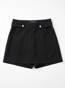 High Waisted <strong>Black</strong> Wrap Front <strong>Skort</strong>, Women Tailored Shorts with Metal Buttons, Custom Available - Product Image 2