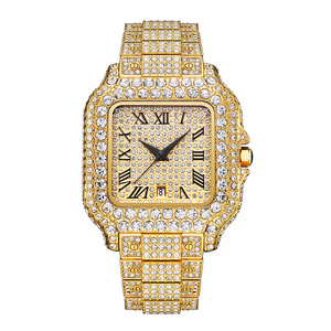 Montre Homme Hip-Hop Diamantée Carrée à Chiffres Romains Mouvement Quartz Jour/Date Phase de Lune - Nouveauté Tendance - Product Image 4