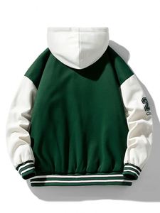 Chaqueta de Béisbol Casual con Bloques de Color y Bordado a Rayas - Chaqueta Varsity con Capucha y Manga Larga para Hombre - Product Image 4