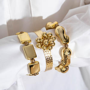 Juego de Pulseras Abiertas con Líneas Geométricas y Cuentas Estilo Punk para Mujer, Joyería Dorada de Moda para Bodas, Compromisos y Fiestas - Product Image 1