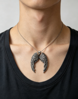 Pendentif Aile d'Ange Vintage en Acier Inoxydable Plaqué Or avec Chaîne en Bambou Diamantée pour Fête Unisexe