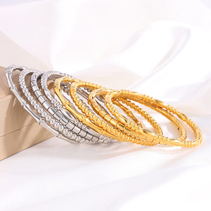 Custom High Quality 18K Gold Stainless Steel Beaded Bracelet Fashion Bamboo Bangles for Women - Product Image 1