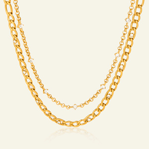 MYNECK 2026 NUEVO Conjunto de Collar de Cadena Cubana de Acero Inoxidable con Baño de Oro de 18K y Circonita, Estilo HIPHOP, para Mujer - Product Image 4